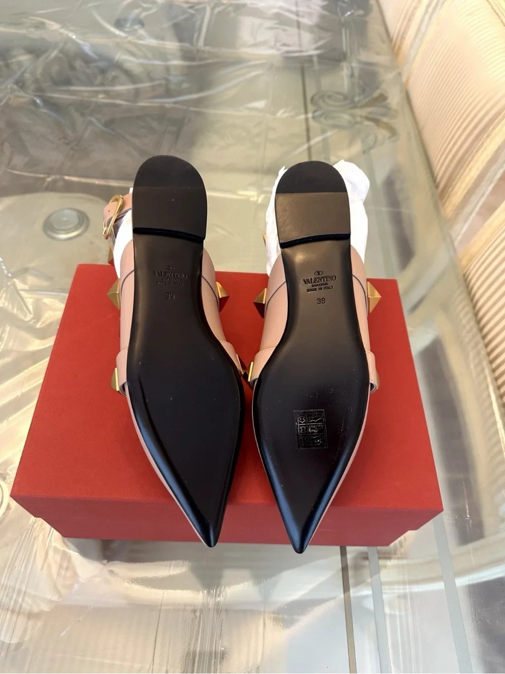 Valentino Nude Pointed Rockstud Flat Sandals